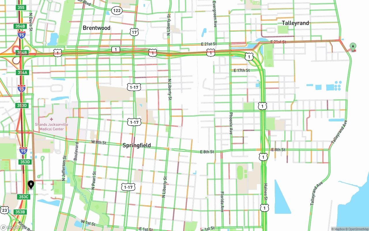 Shipping route from Port of Jacksonville to Jacksonville