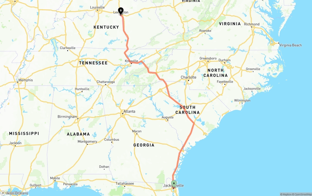 Shipping route from Port of Jacksonville to Lexington