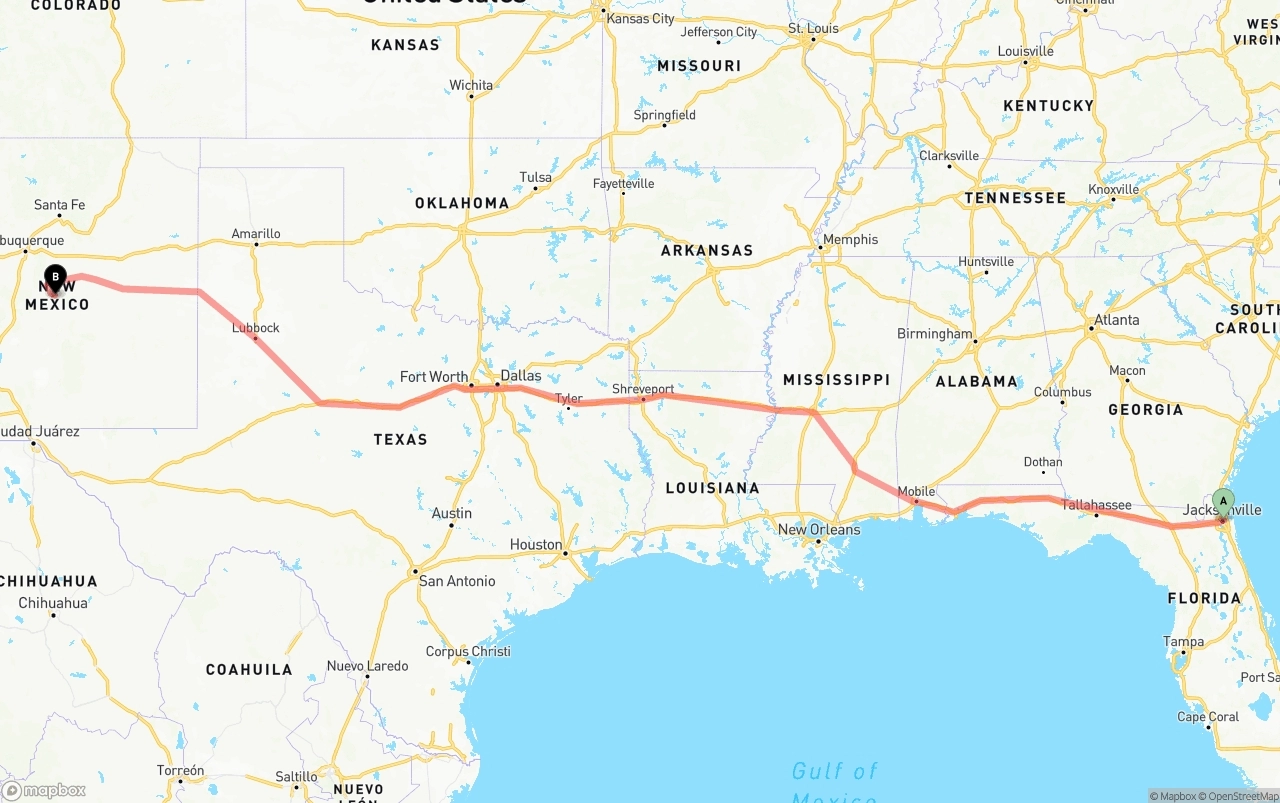 Shipping route from Port of Jacksonville to New Mexico