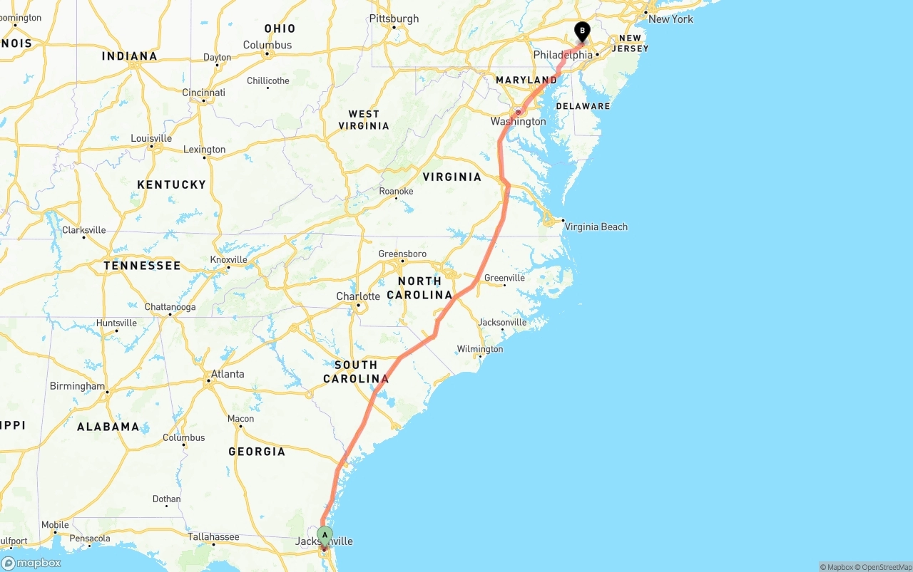 Shipping route from Port of Jacksonville to Phoenix