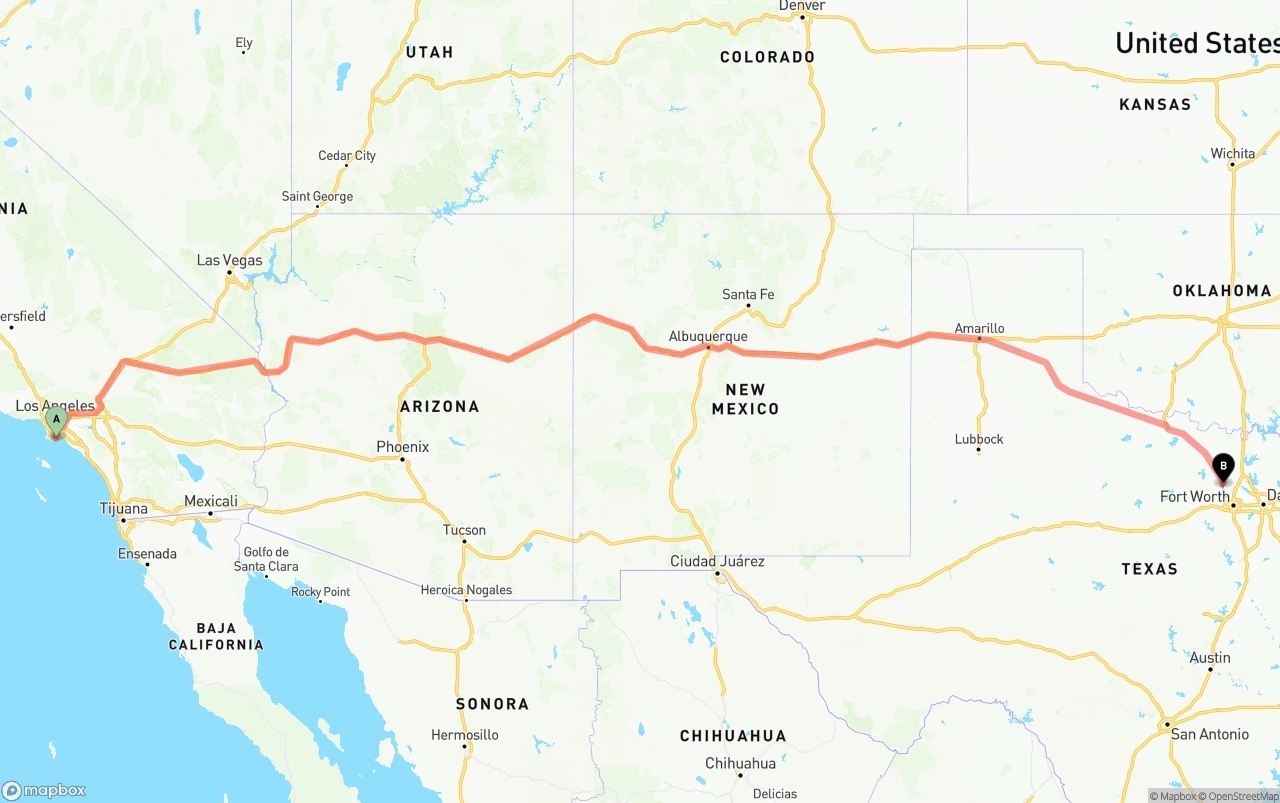 Shipping route from Port of Long Beach to Aurora