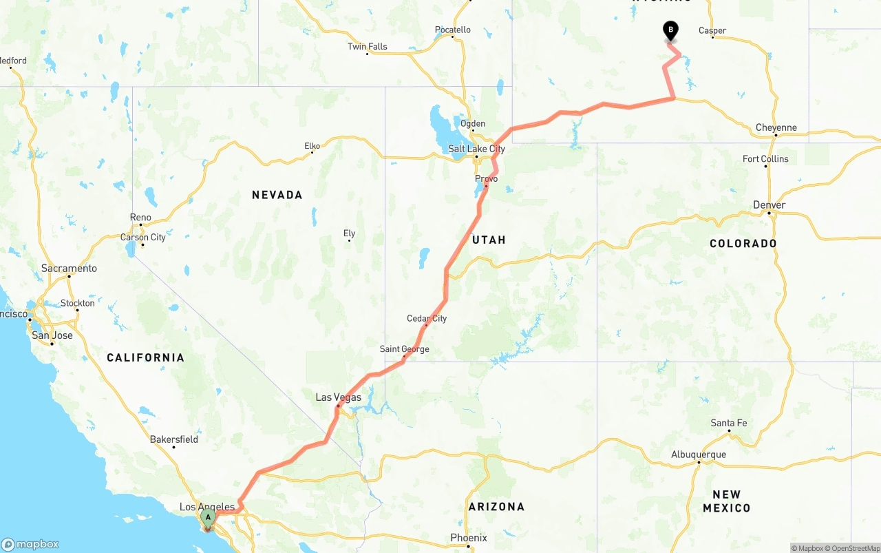 Shipping route from Port of Long Beach to Wyoming