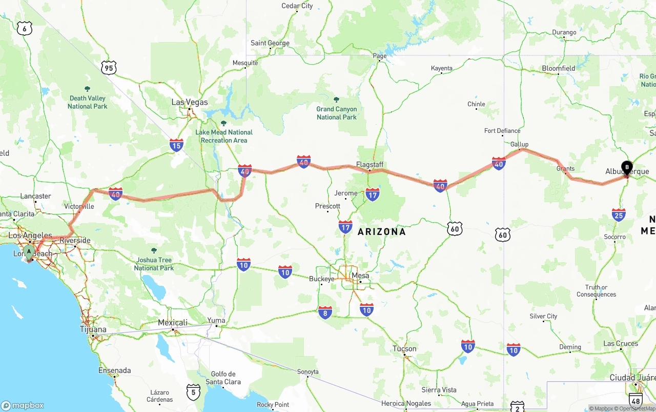 Shipping route from Port of Los Angeles to Albuquerque