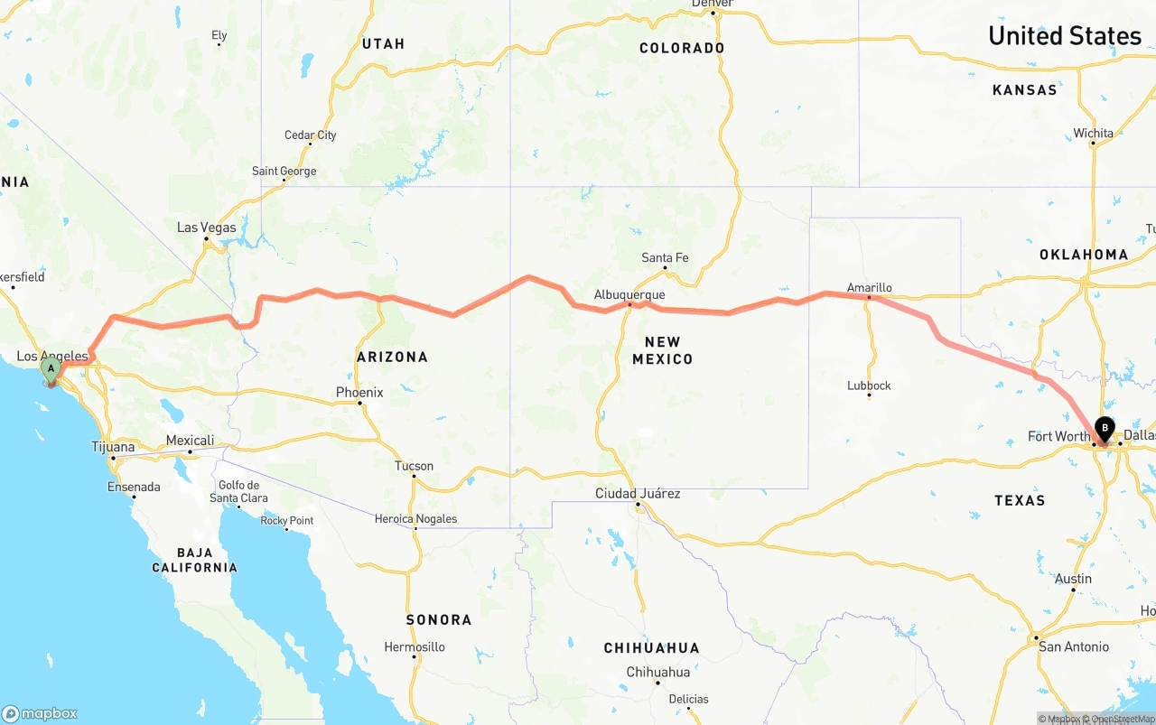 Shipping route from Port of Los Angeles to Arlington