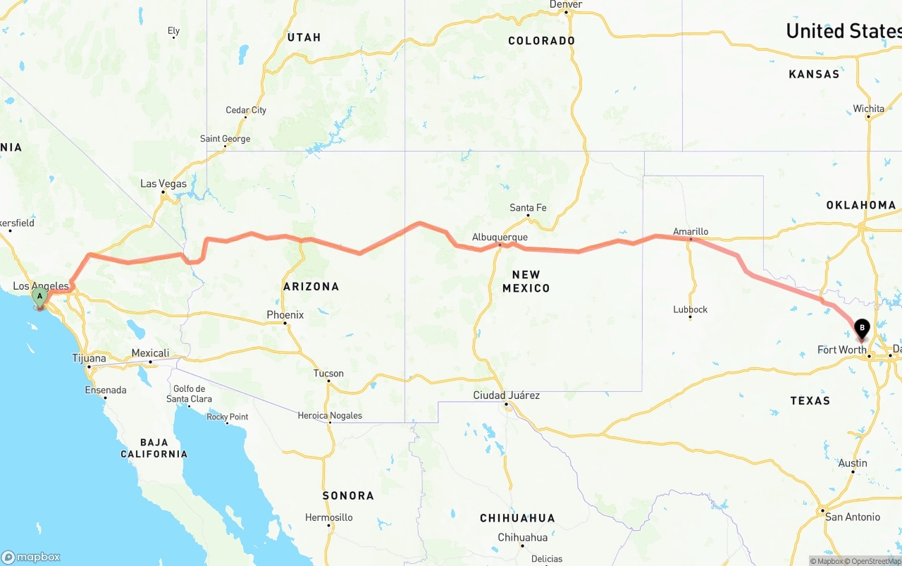 Shipping route from Port of Los Angeles to Aurora