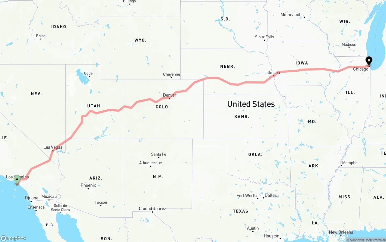 Shipping route from Port of Los Angeles to Chicago