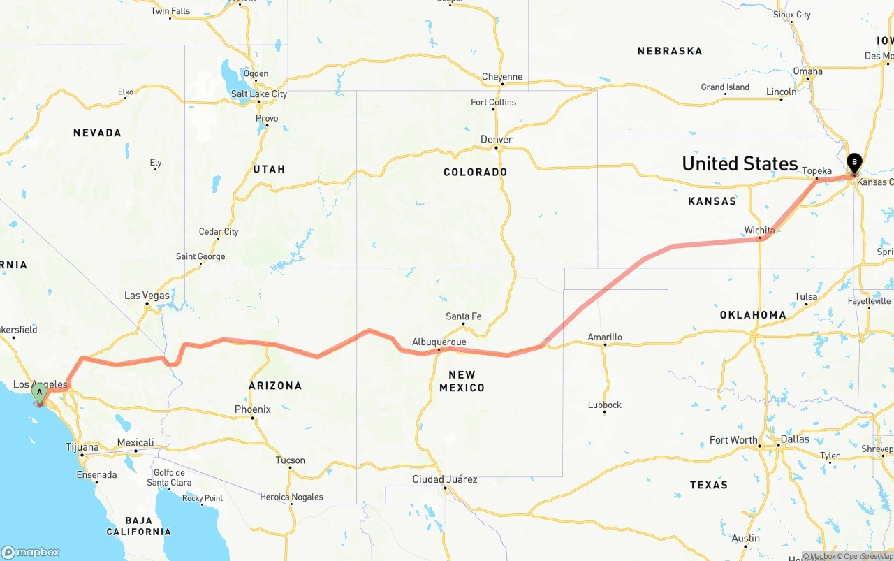 Shipping route from Port of Los Angeles to Kansas City