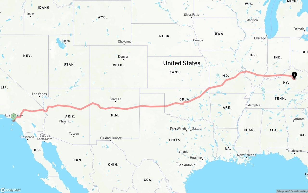Shipping route from Port of Los Angeles to Kentucky