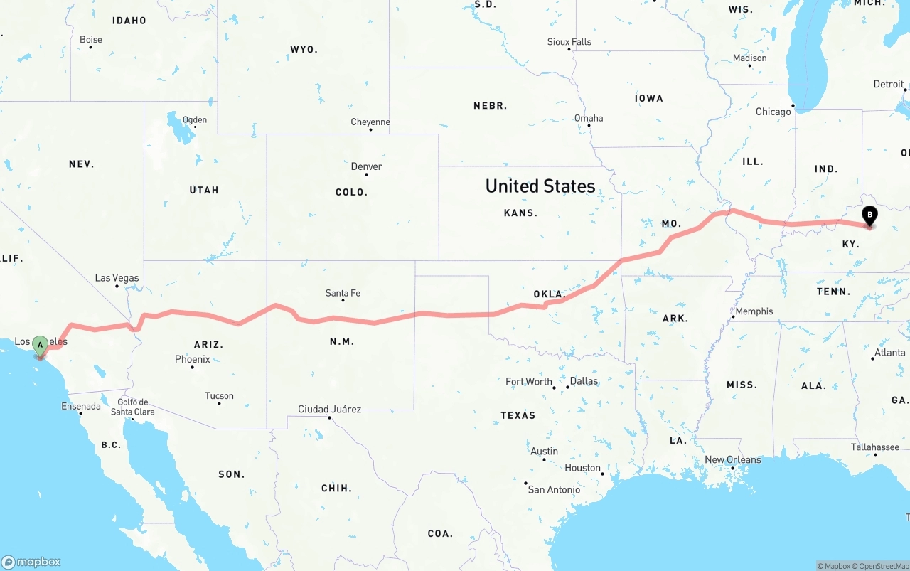 Shipping route from Port of Los Angeles to Lexington