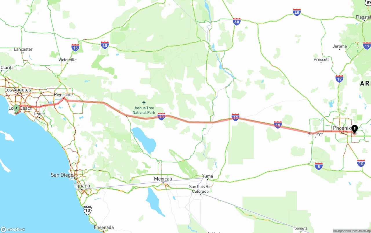 Shipping route from Port of Los Angeles to Mesa