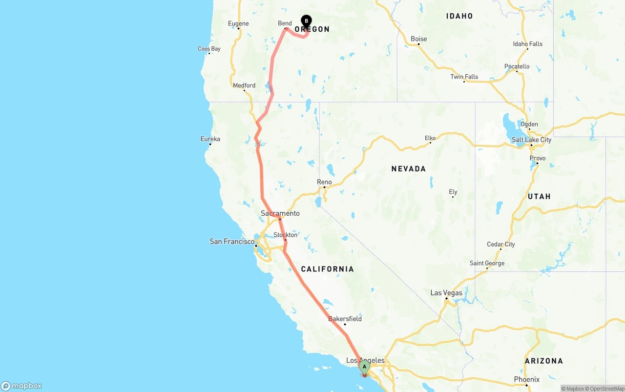 Shipping route from Port of Los Angeles to Oregon