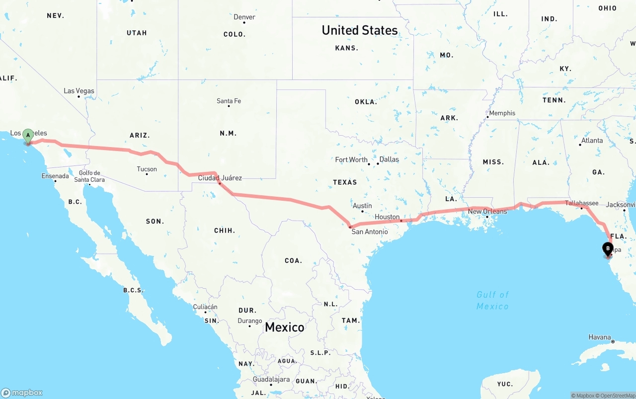 Shipping route from Port of Los Angeles to St. Petersburg