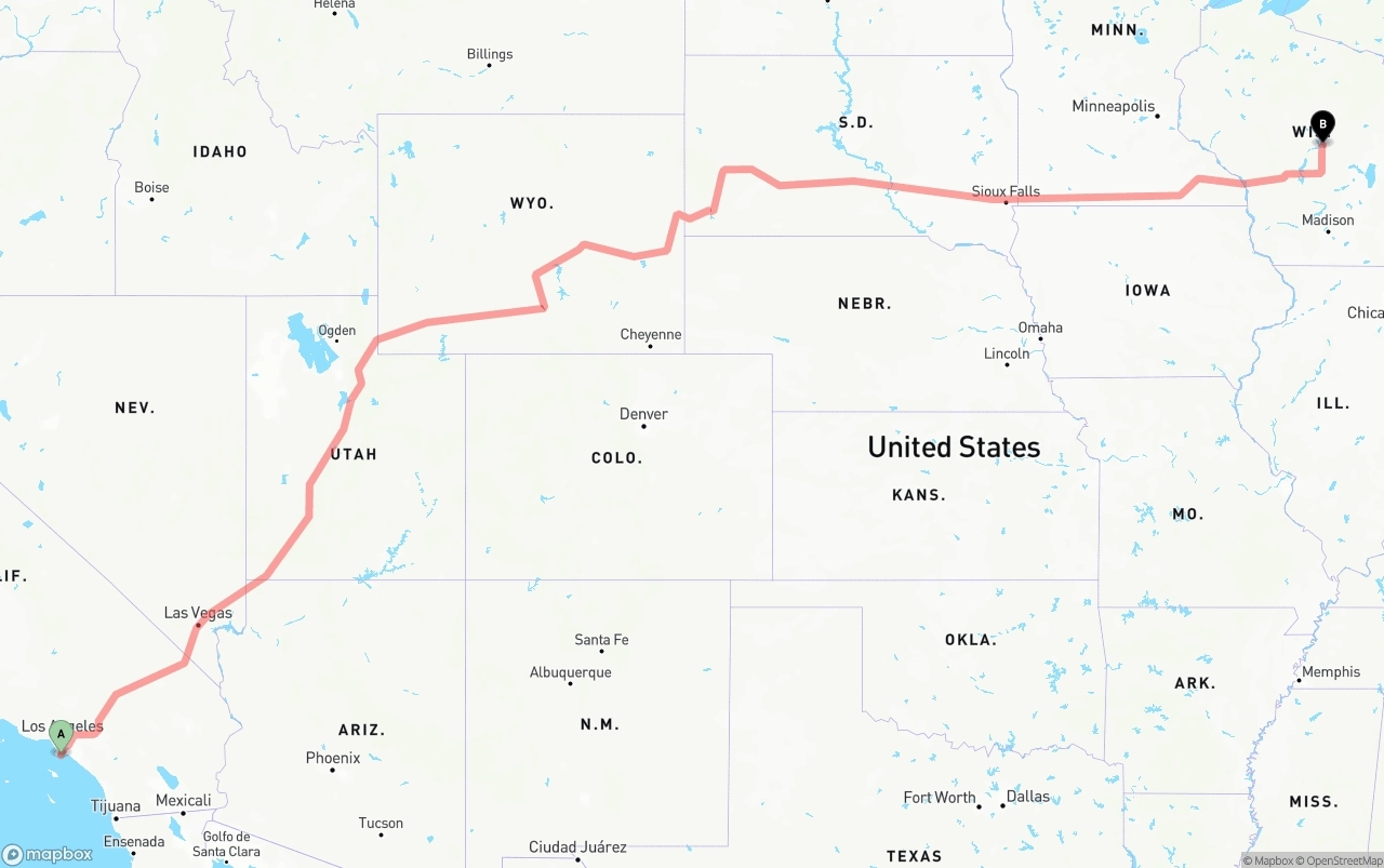Shipping route from Port of Los Angeles to Wisconsin
