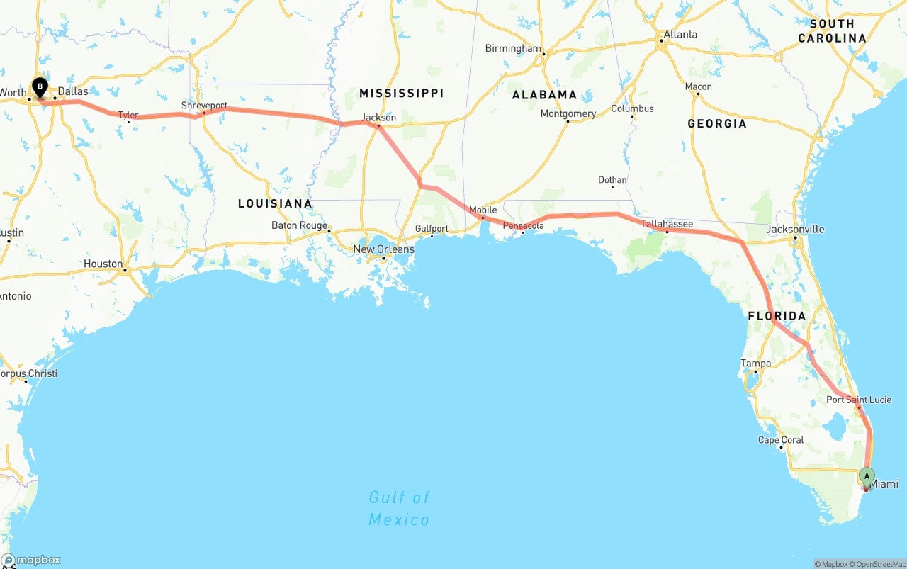 Shipping route from Port of Miami to Arlington
