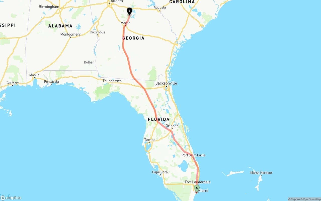 Shipping route from Port of Miami to Georgia
