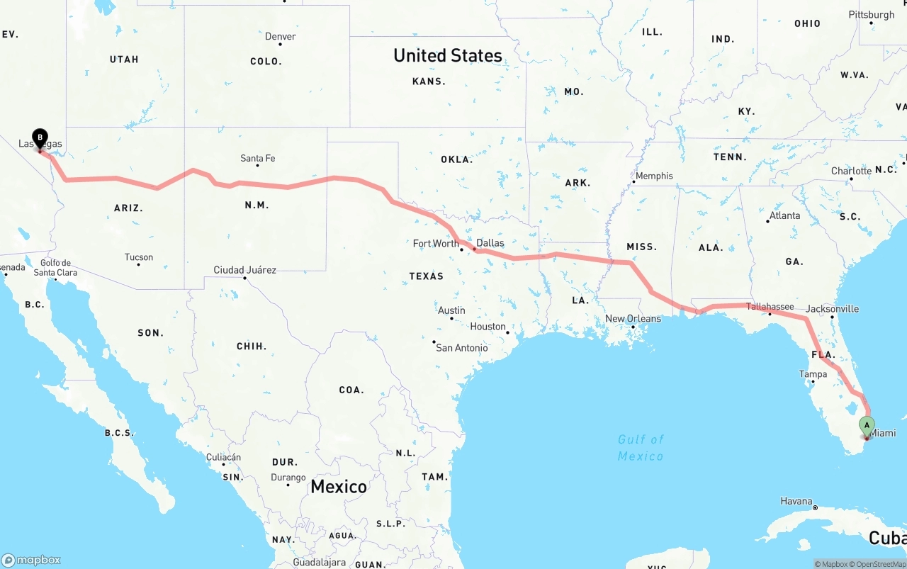 Shipping route from Port of Miami to Las Vegas