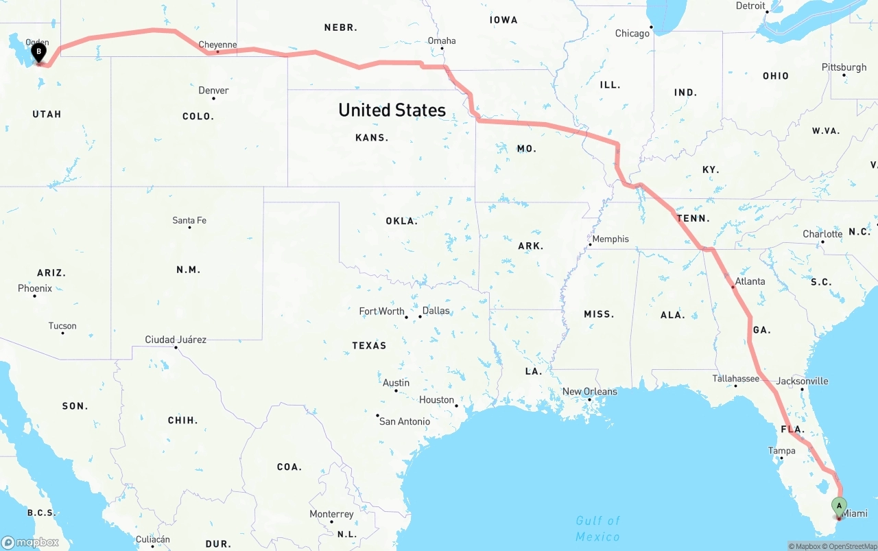Shipping route from Port of Miami to Salt Lake City