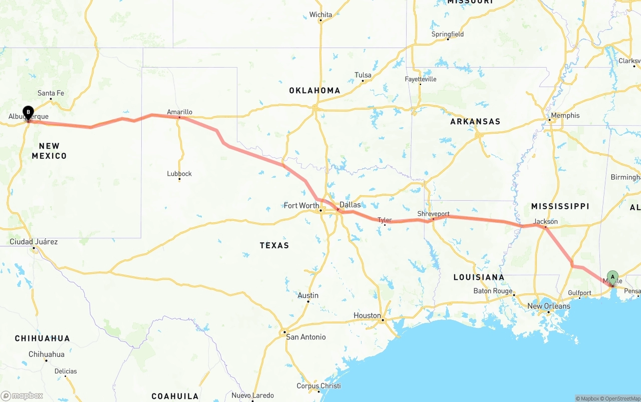 Shipping route from Port of Mobile to Albuquerque