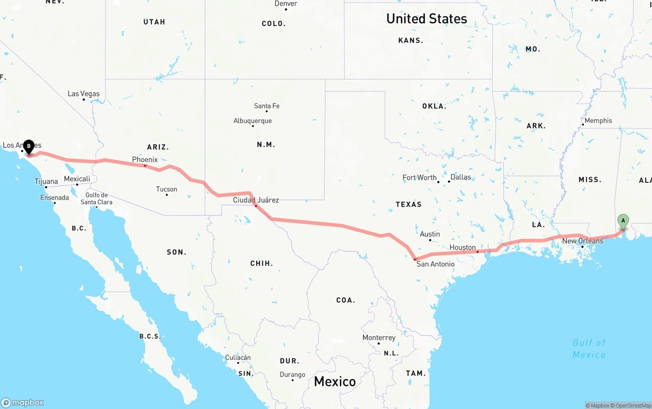 Shipping route from Port of Mobile to Anaheim