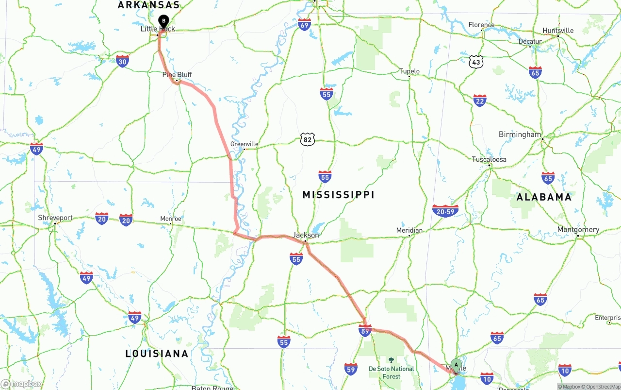 Shipping route from Port of Mobile to Arkansas