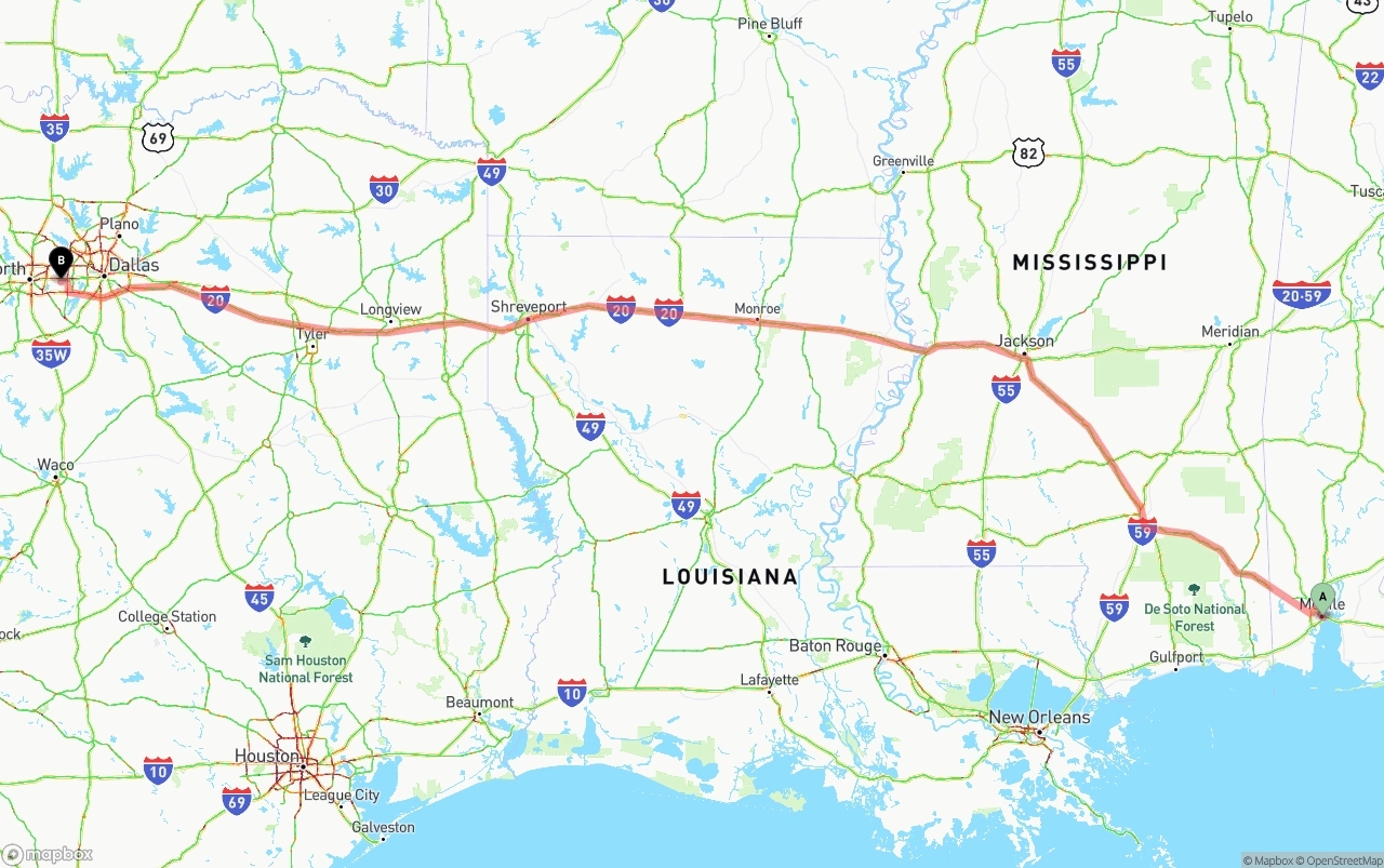 Shipping route from Port of Mobile to Arlington