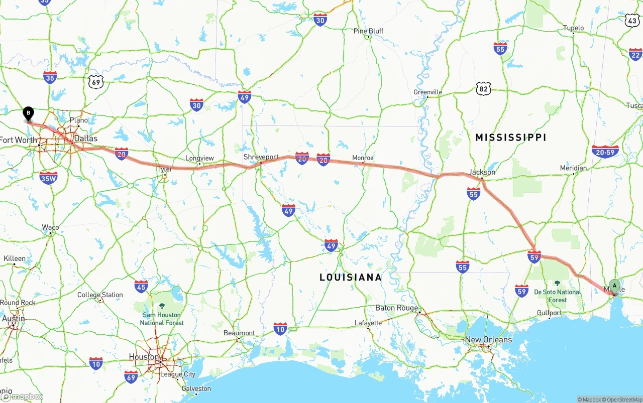 Shipping route from Port of Mobile to Aurora