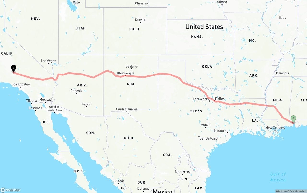 Shipping route from Port of Mobile to Bakersfield