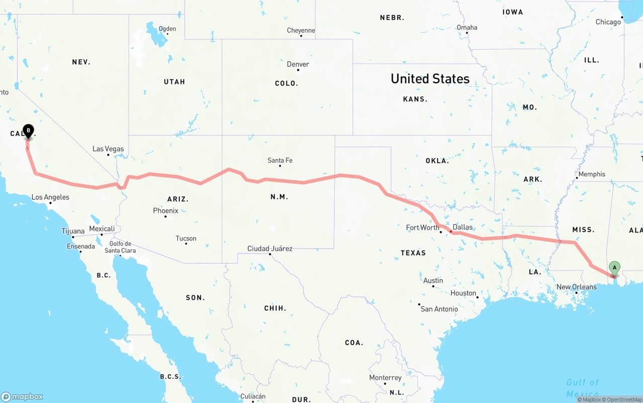 Shipping route from Port of Mobile to California