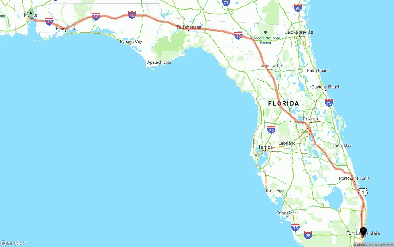 Shipping route from Port of Mobile to Ft. Lauderdale