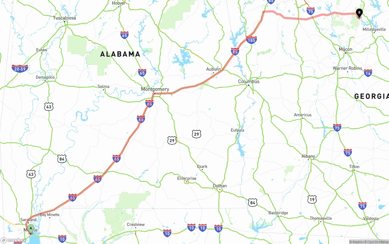 Shipping route from Port of Mobile to Georgia