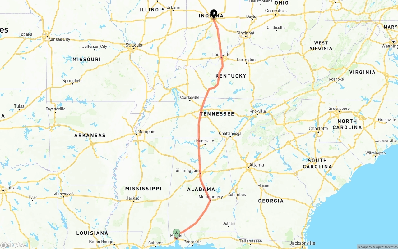 Shipping route from Port of Mobile to Indianapolis