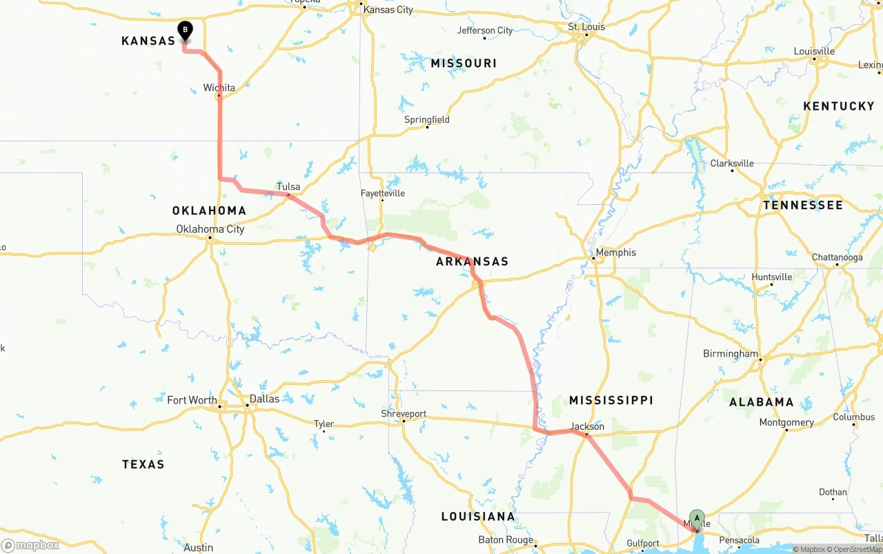 Shipping route from Port of Mobile to Kansas