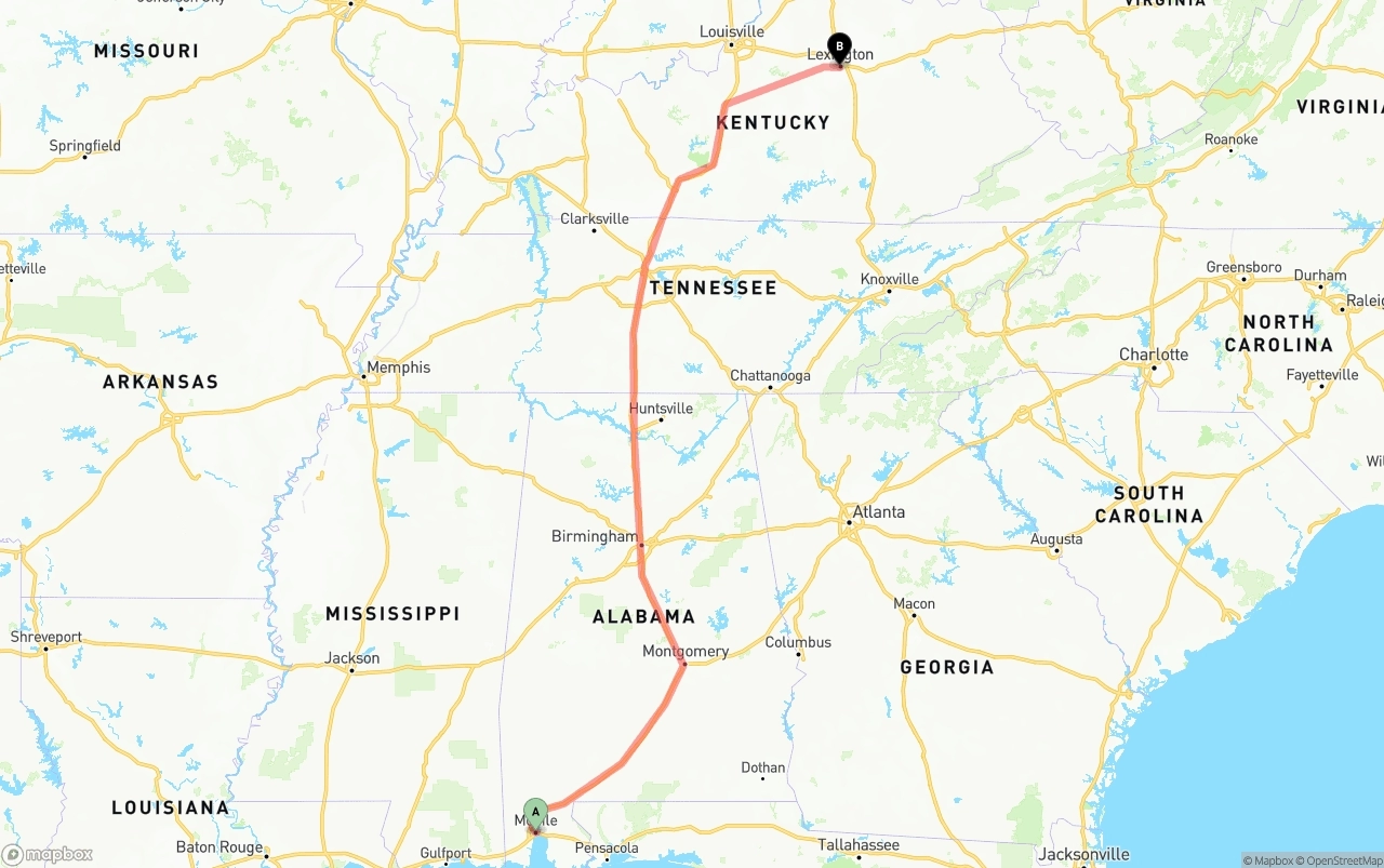 Shipping route from Port of Mobile to Lexington