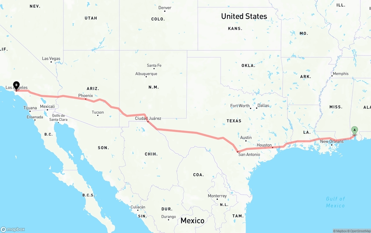 Shipping route from Port of Mobile to Los Angeles