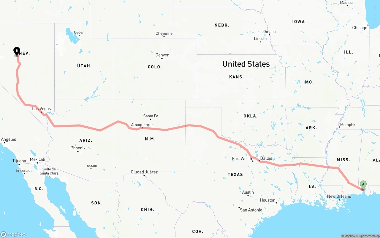 Shipping route from Port of Mobile to Nevada