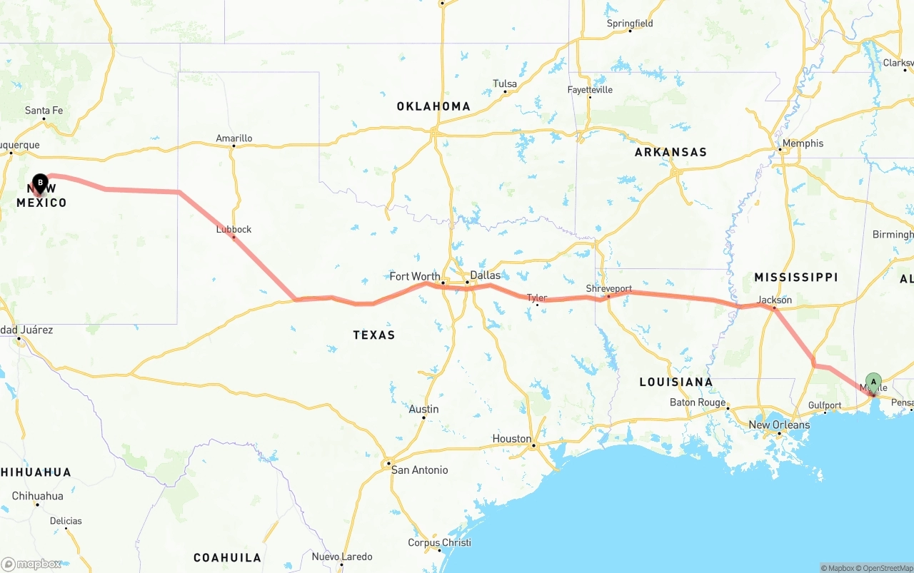 Shipping route from Port of Mobile to New Mexico
