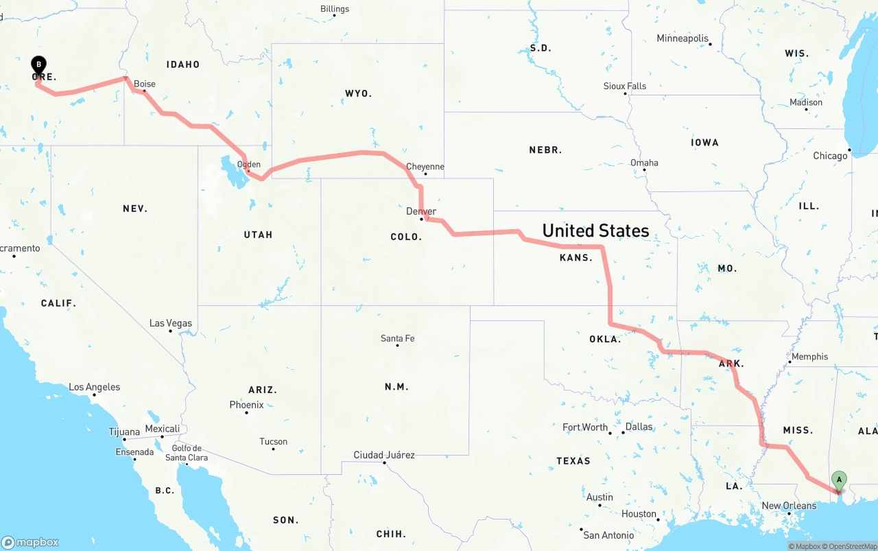 Shipping route from Port of Mobile to Oregon