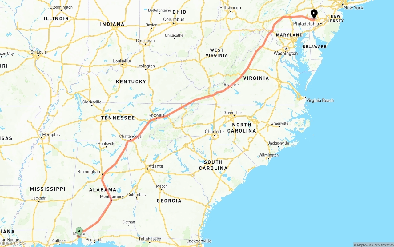 Shipping route from Port of Mobile to Phoenix