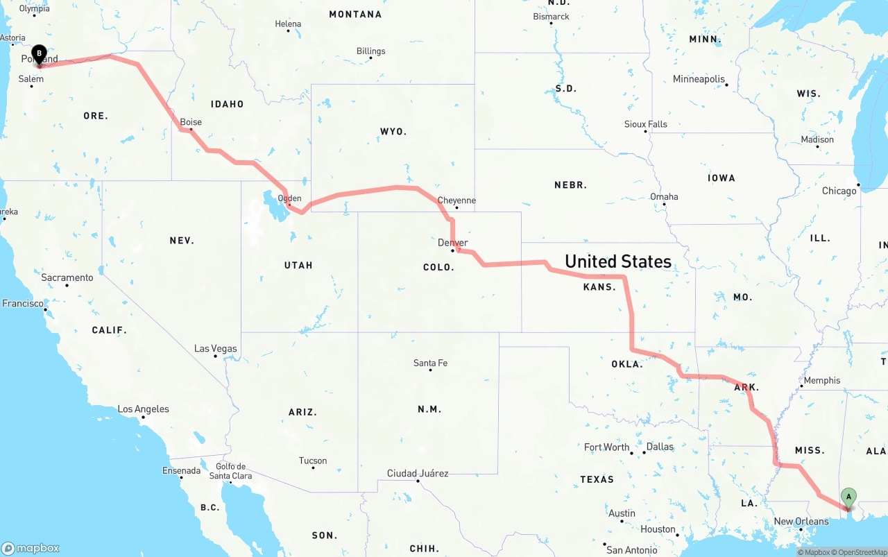 Shipping route from Port of Mobile to Portland