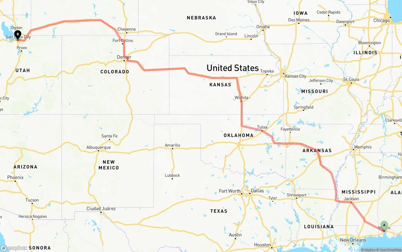 Shipping route from Port of Mobile to Salt Lake City