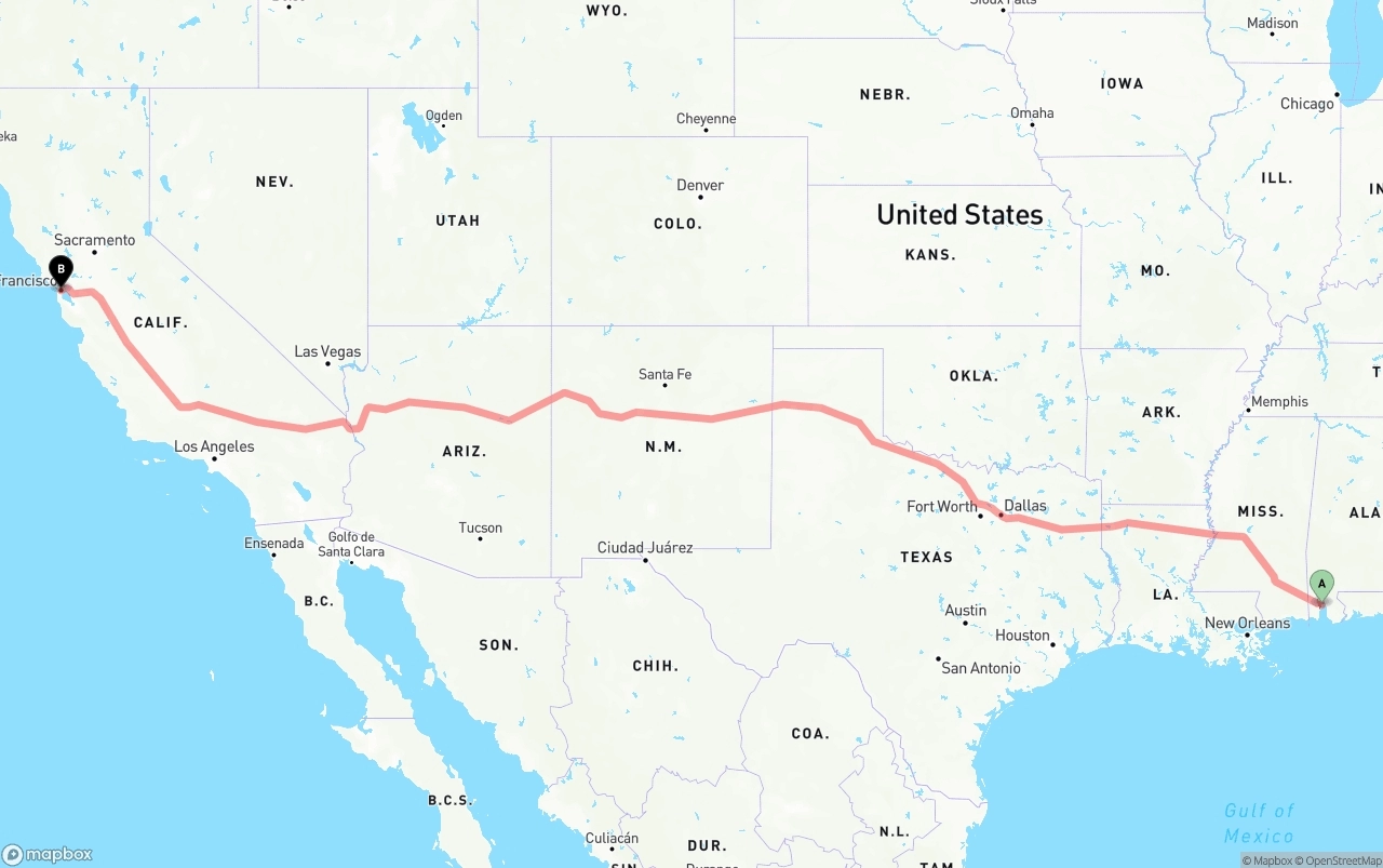 Shipping route from Port of Mobile to San Francisco