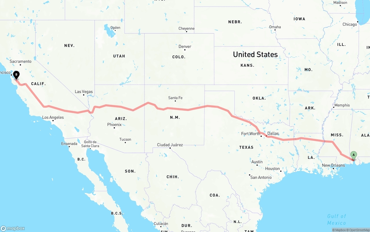 Shipping route from Port of Mobile to San Jose