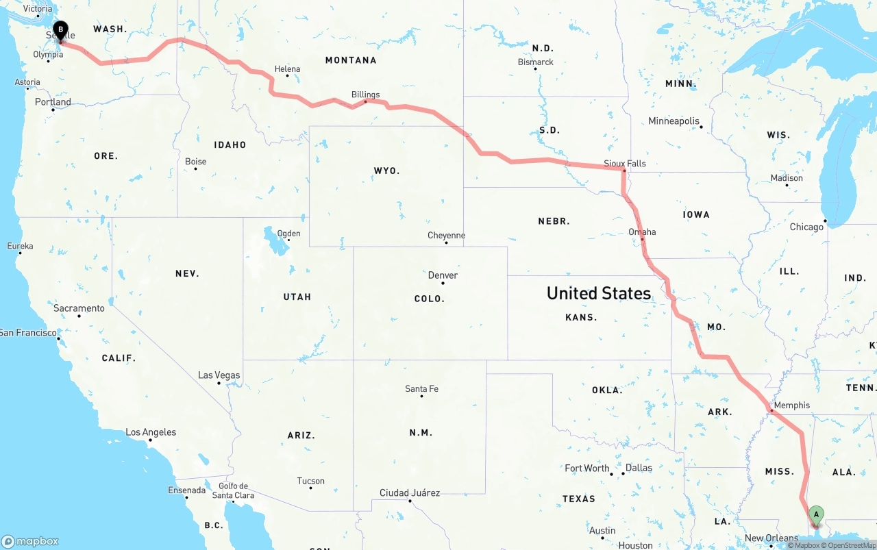 Shipping route from Port of Mobile to Seattle