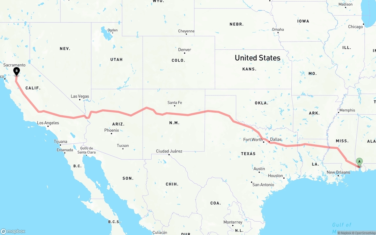 Shipping route from Port of Mobile to Stockton
