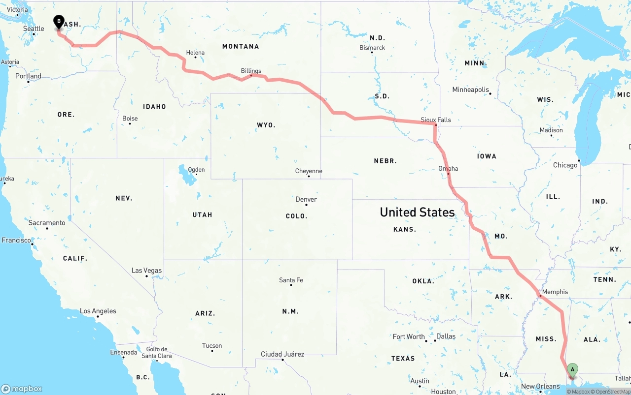 Shipping route from Port of Mobile to Washington