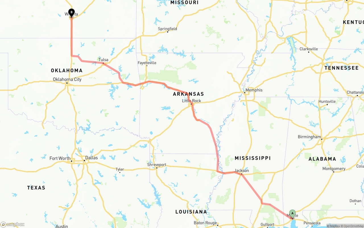 Shipping route from Port of Mobile to Wichita