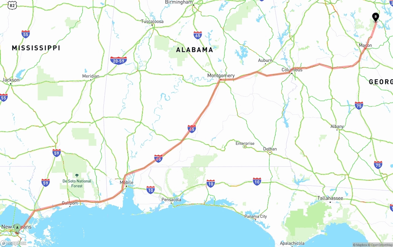 Shipping route from Port of New Orleans to Georgia