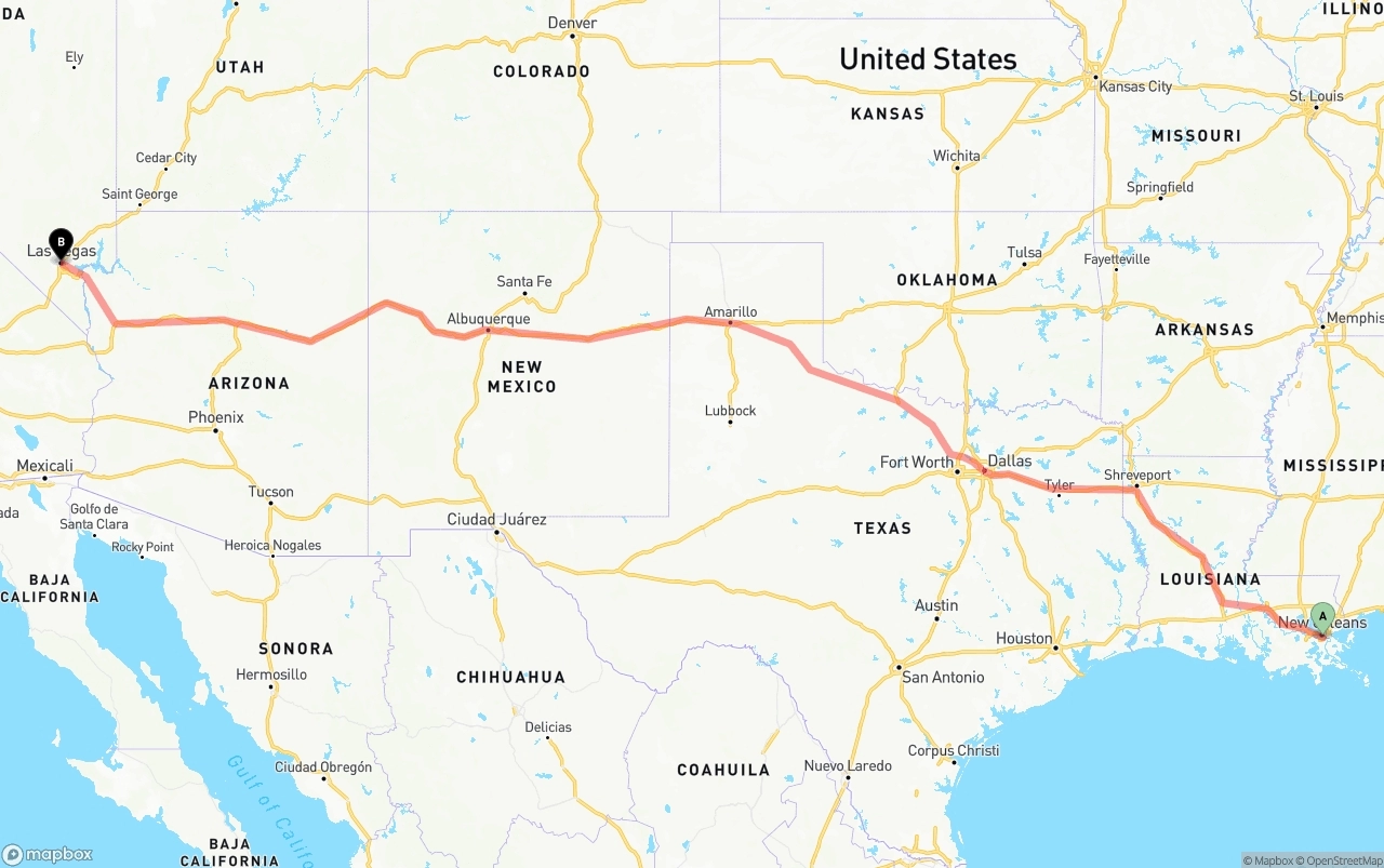 Shipping route from Port of New Orleans to Las Vegas