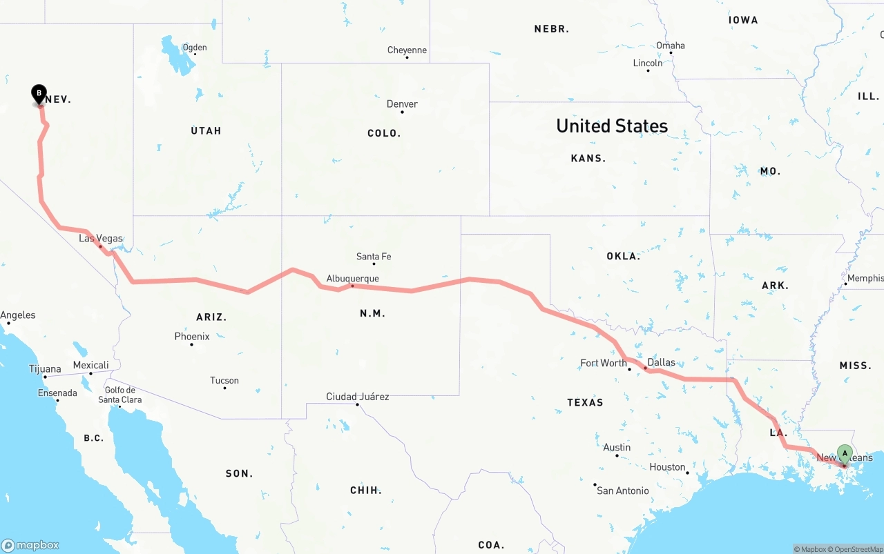 Shipping route from Port of New Orleans to Nevada