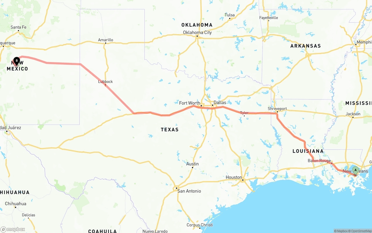 Shipping route from Port of New Orleans to New Mexico